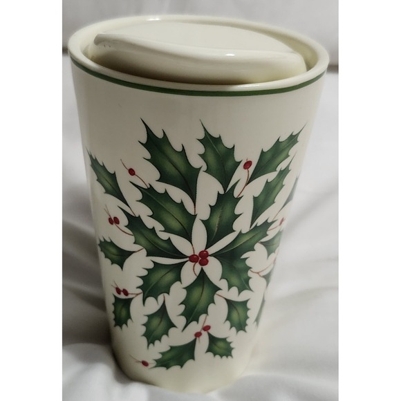 Lenox Other - New Out Of Box Lenox Holly Holiday Ceramic Coffe Cup And Lid